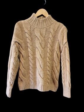 Anthropologie Chunky Cable Knit Sweater - Tan